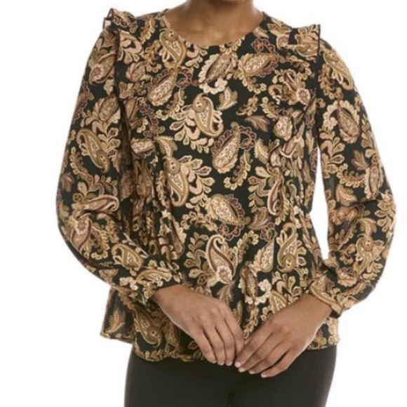 Blouse Nanette Lepore En Soie Rouge - Col Dentelle Et Volants - Taille M Neuve Avec Étiquette